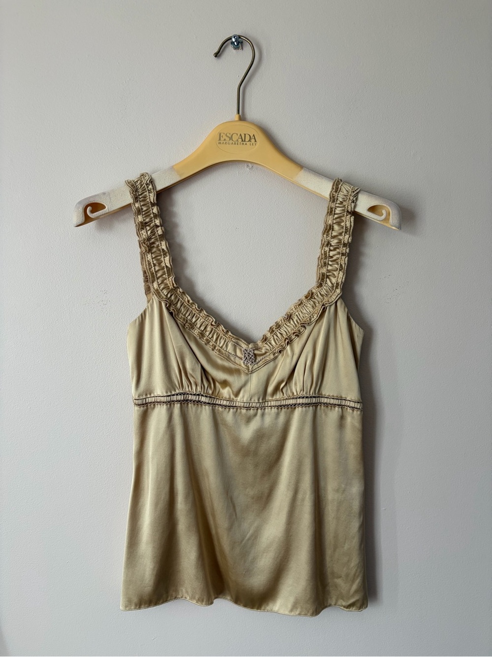 Élie Tahari Satin Ruffle-Trim Camisole in Champagne Élie Tahari